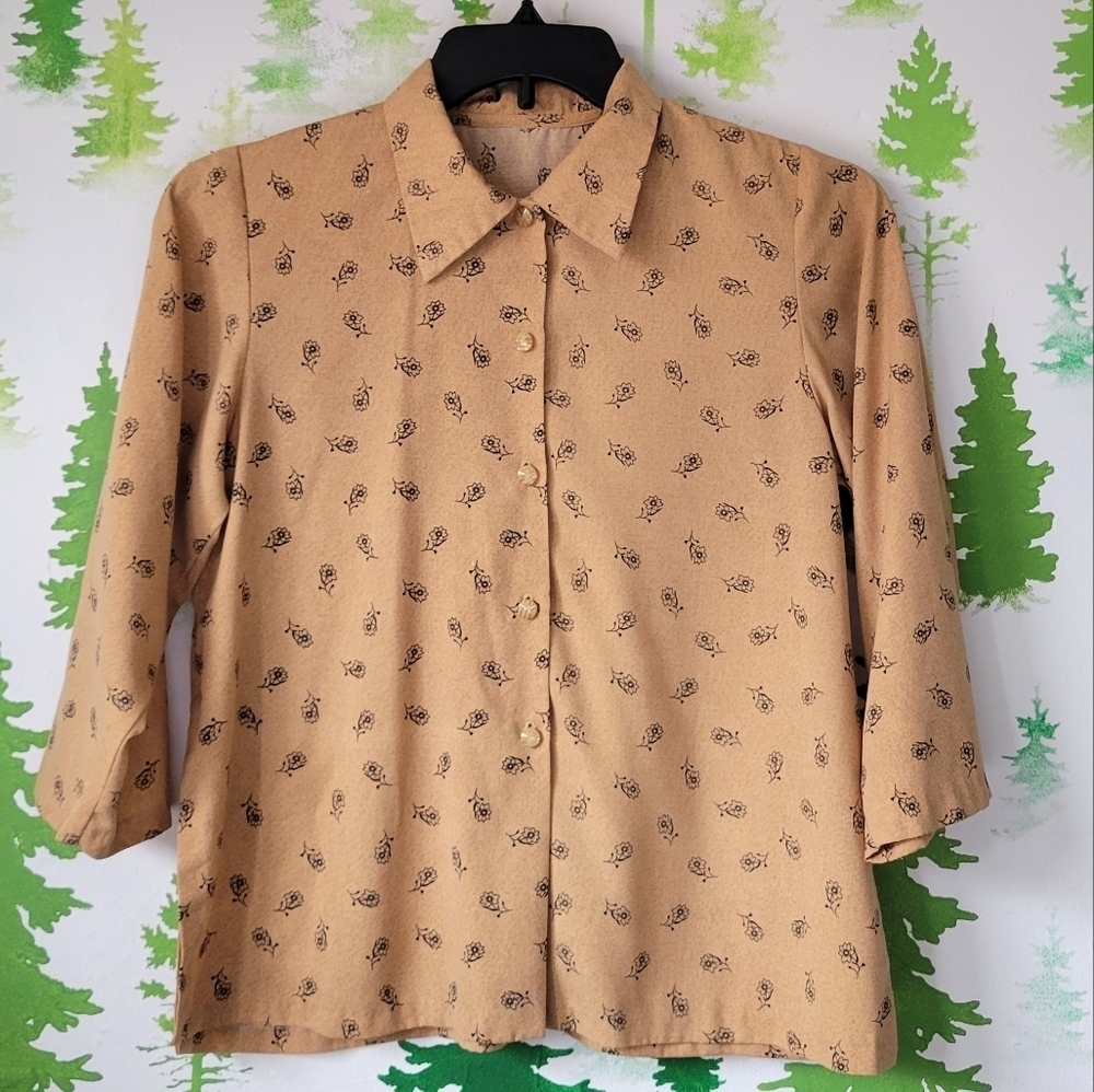 Rose Print Tan Blouse.